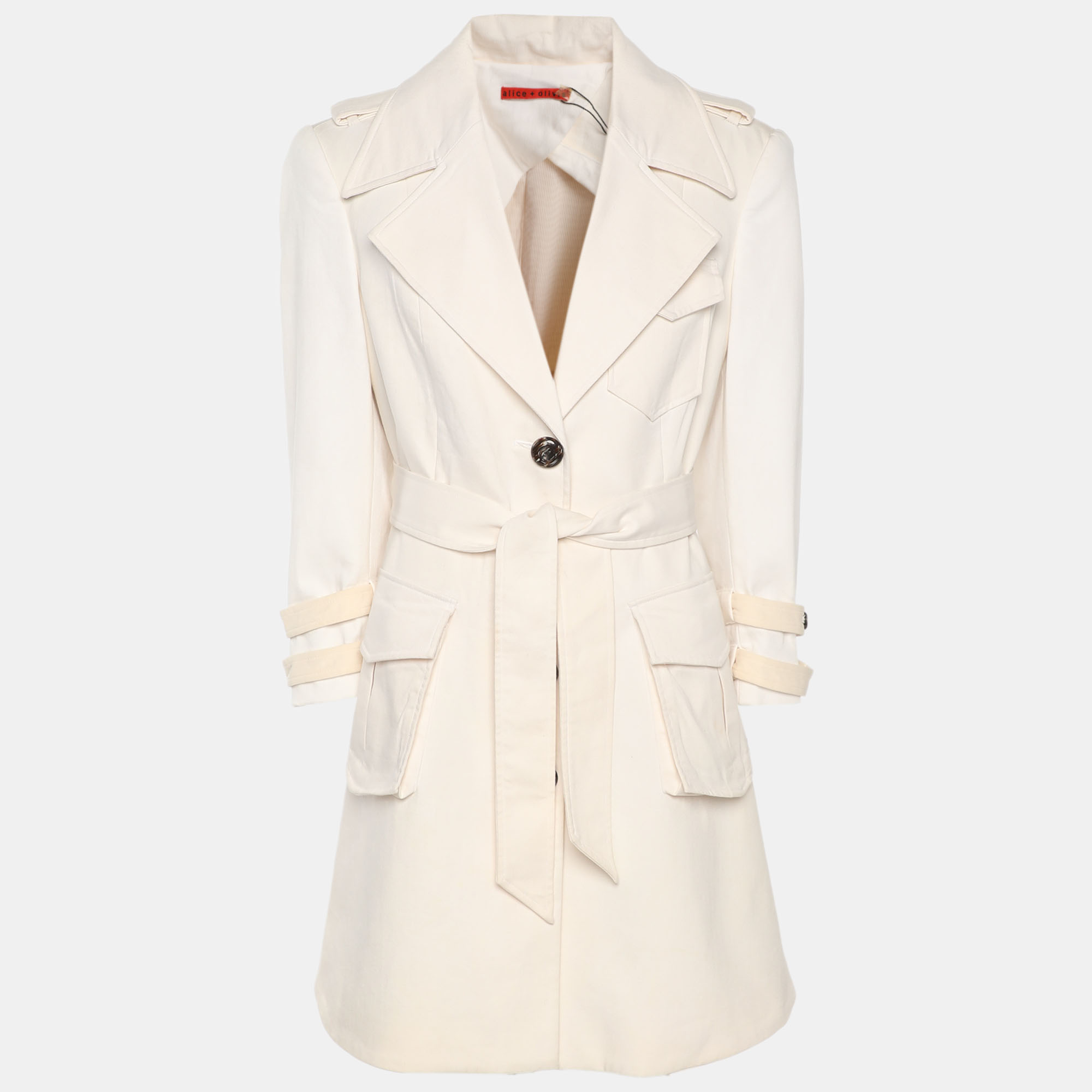

Alice + Olivia Cream Cotton Belted Coat L