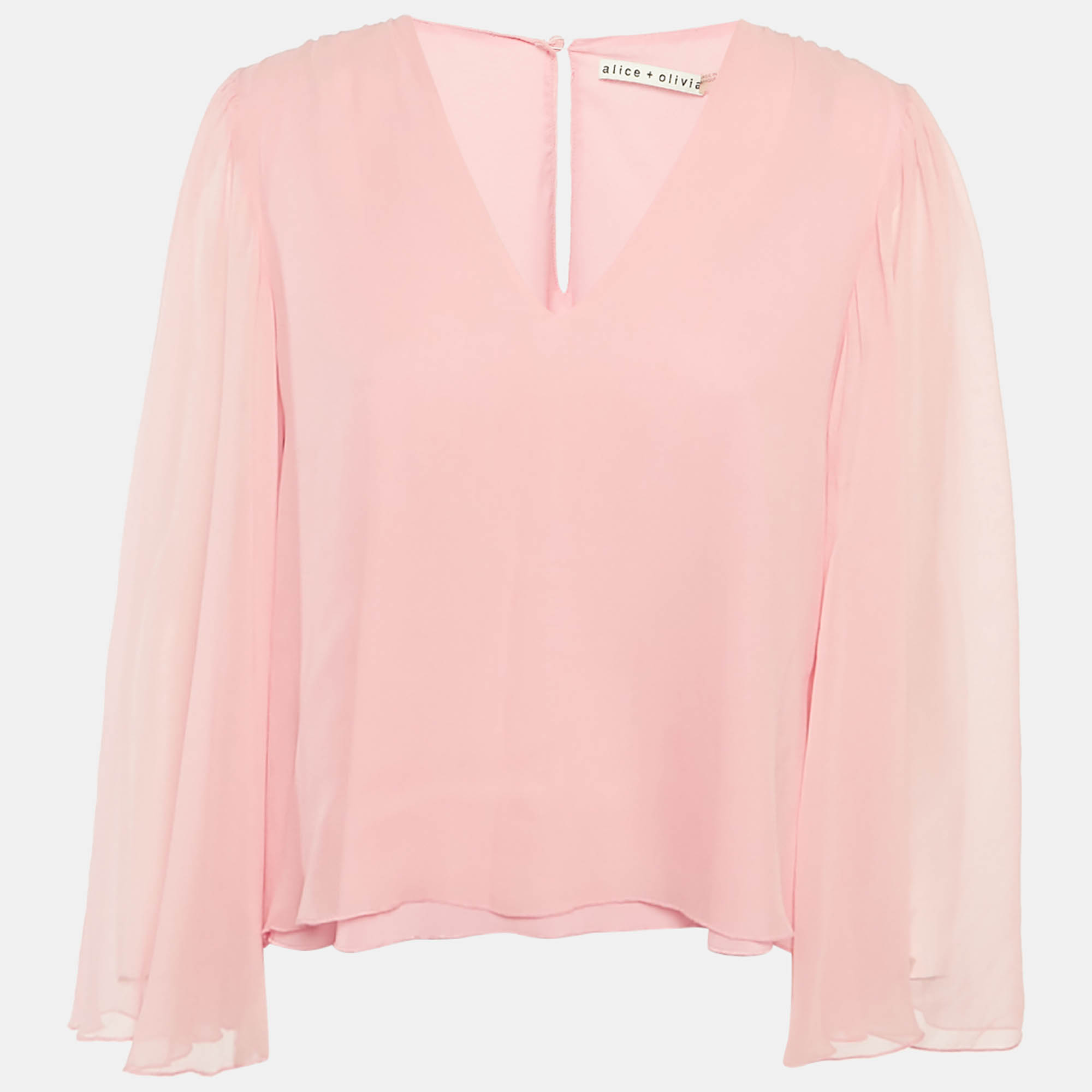 

Alice + Olivia Light Pink Silk Bell Sleeve Blouse L