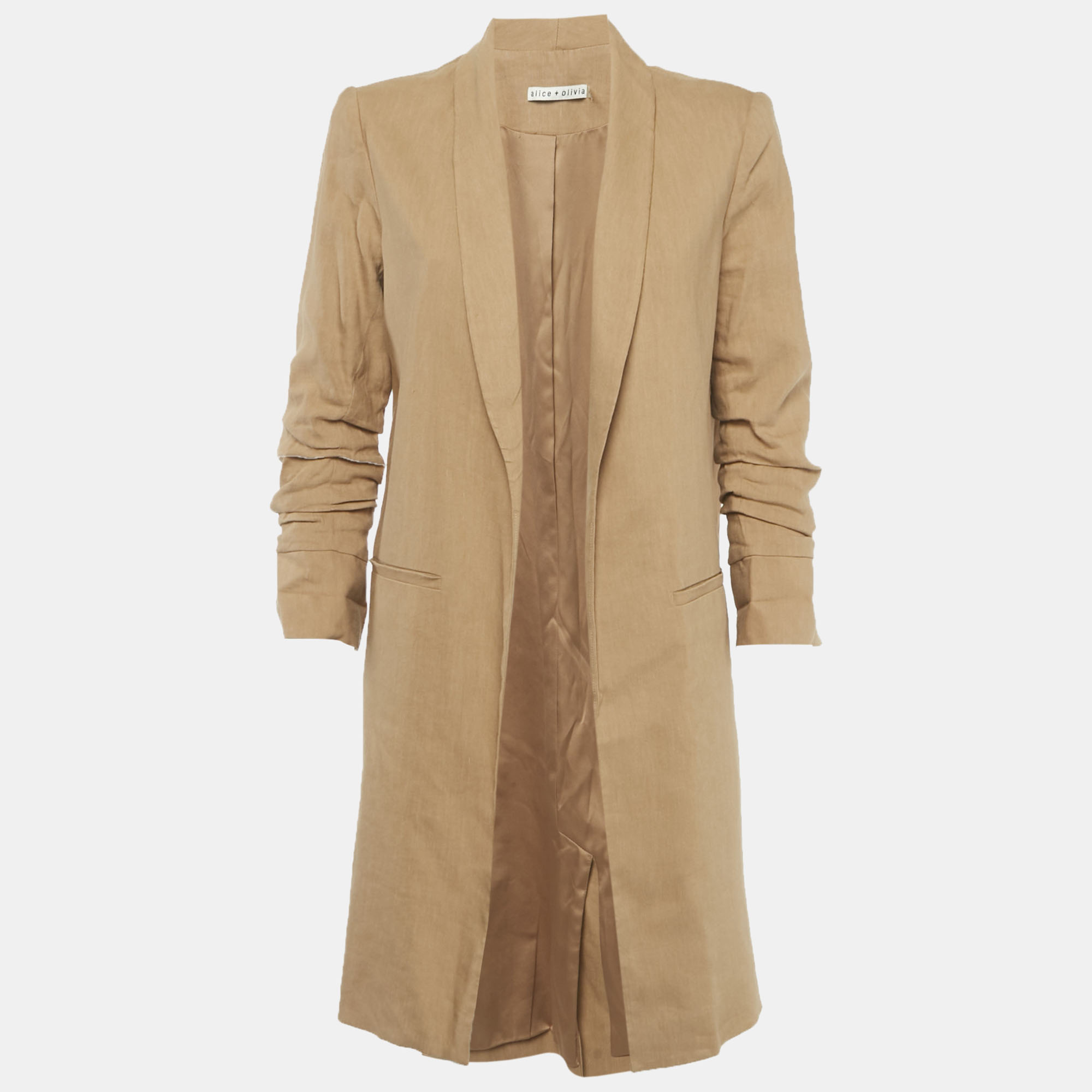 

Alice + Olivia Brown Linen Blend Open Front Muriel Coat S