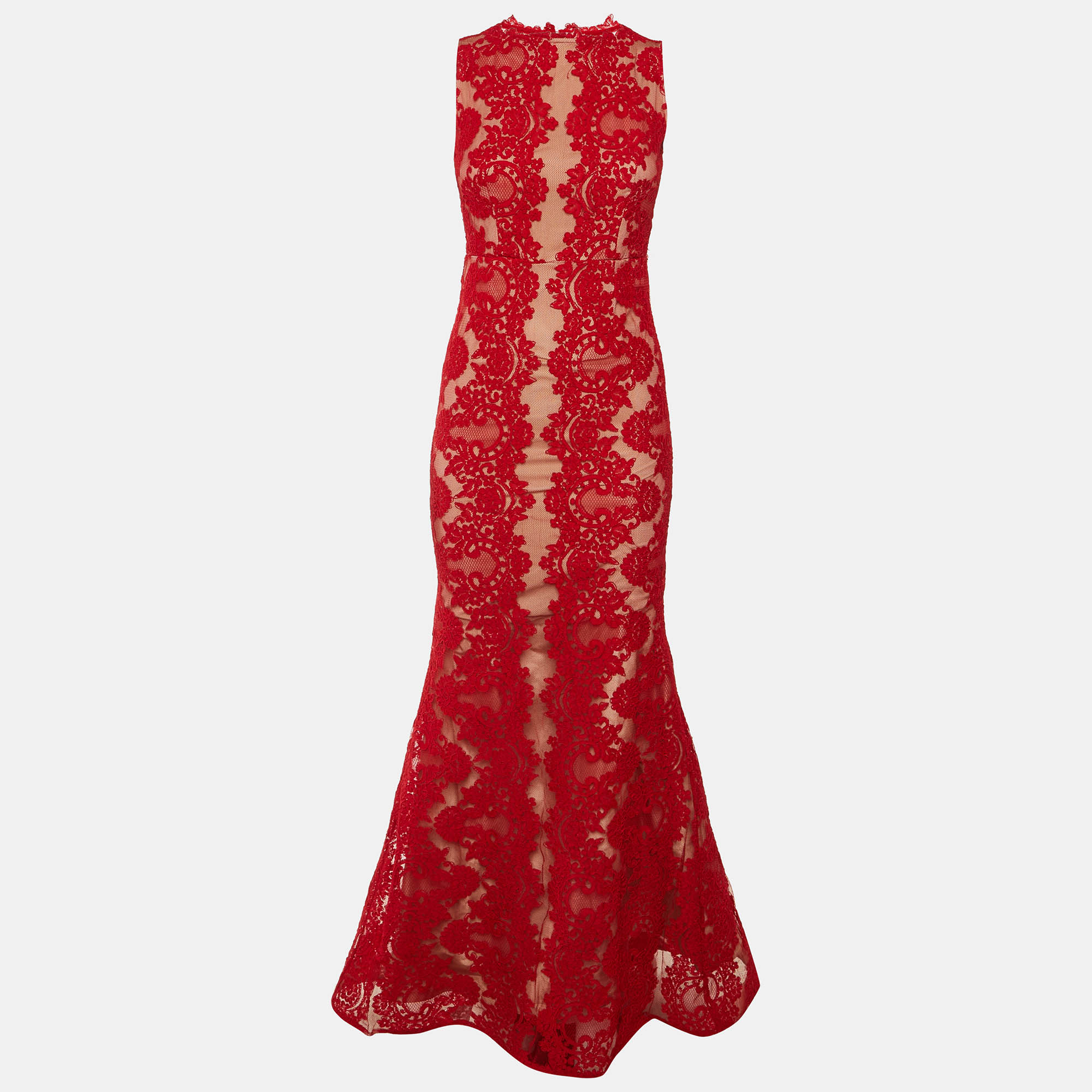

Alice + Olivia Red Floral Lace Sleeveless Gown M