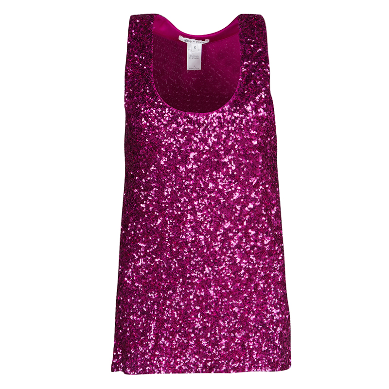 Pre Owned Alice + Olivia Pink Sequined Tank Top S