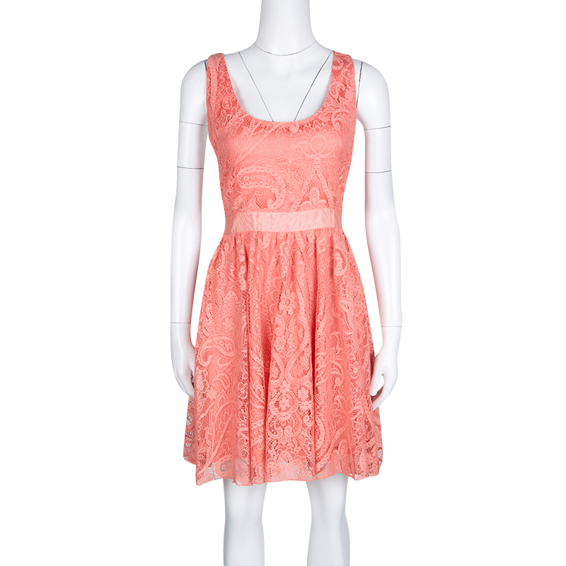 

Alice + Olivia Salmon Pink Lace Odette Cross Back Sleeveless Dress