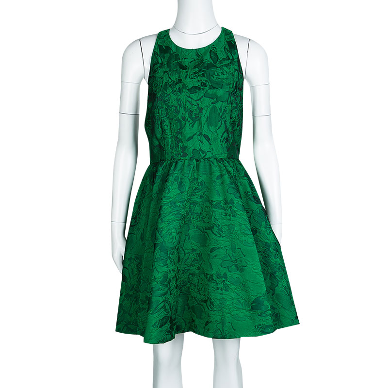 

Alice + Olivia Emerald Green Floral Jacquard Racerback Tevin Dress