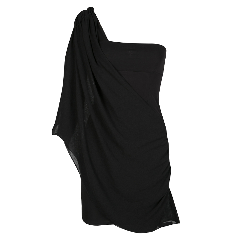 Pre Owned Alice + Olivia Black Knit Draped Bara One Shoulder Mini Dress XS