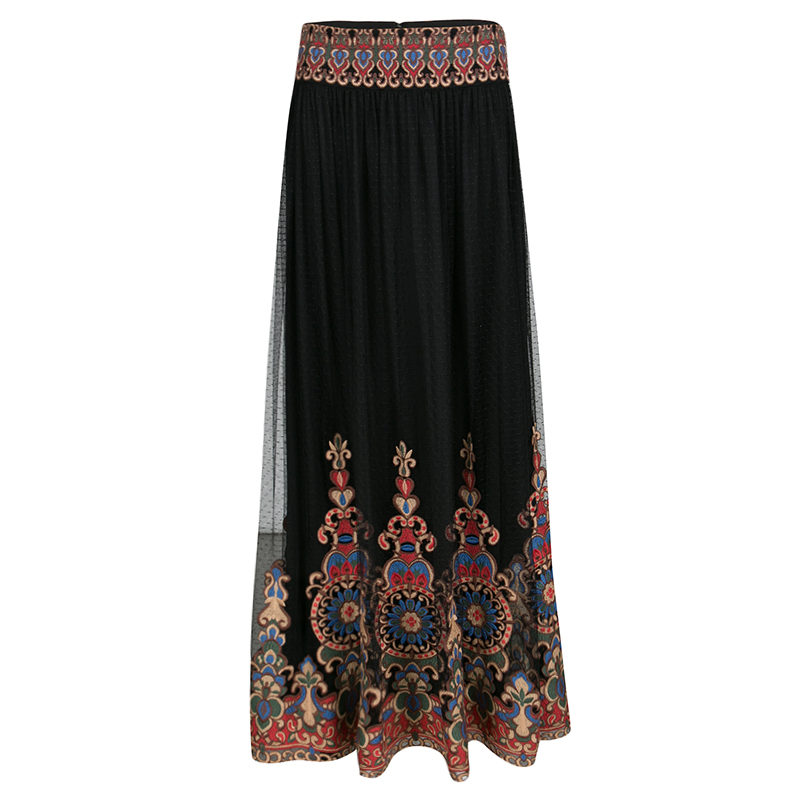 Pre Owned Alice + Olivia Black Embroidered Tulle Savanna Maxi Skirt S