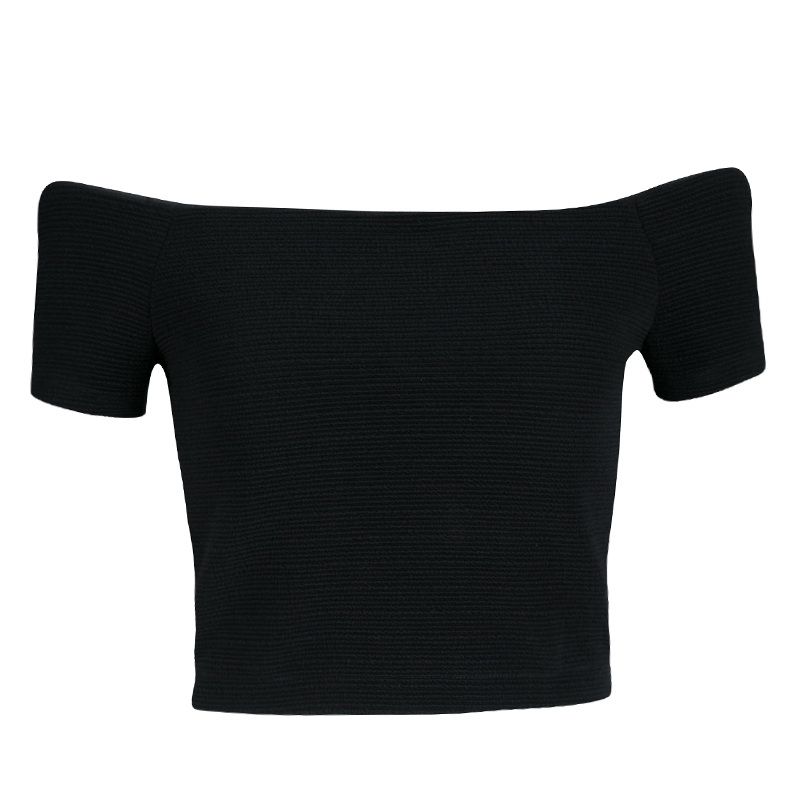 Pre Owned Alice + Olivia Black Stretch Knit Gracelyn Off Shoulder Crop Top S