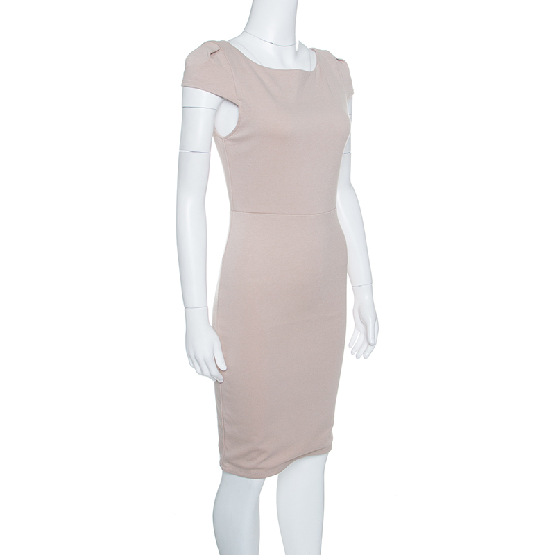 

Alice + Olivia Employed Beige Stretch Jersey Cap Sleeve Sheath Dress