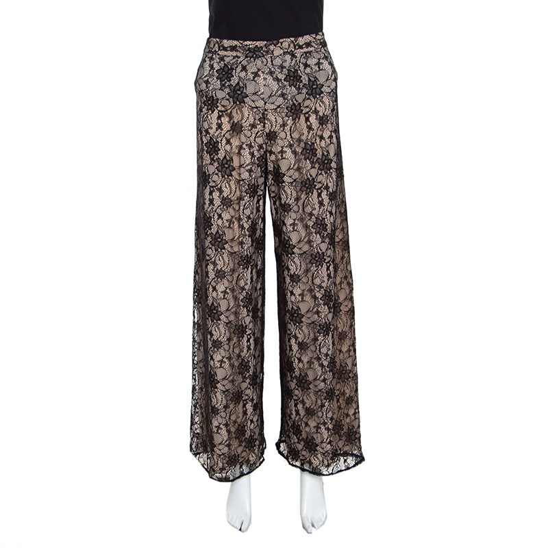 black lace wide leg trousers