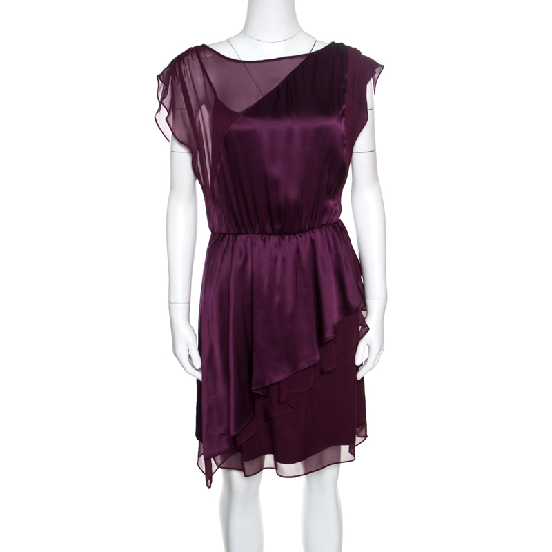 Alice + Olivia Purple Silk Satin and Chiffon Layered Dress S Alice ...