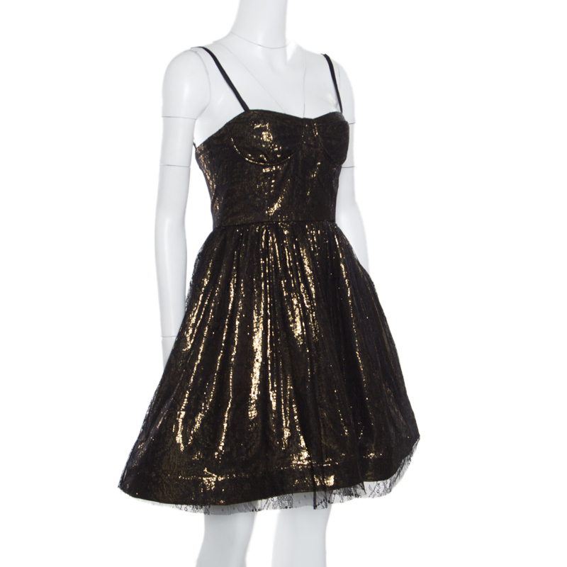 

Alice + Olivia Metallic Lace Overlay Yelle Dress