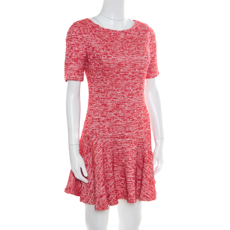 

Alice + Olivia Red and White Textured Knit Flounce Dress