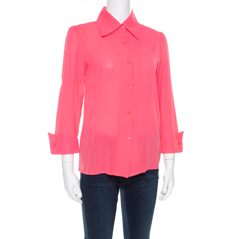 

Alice + Olivia Neon Pink Silk Long Sleeve Shirt