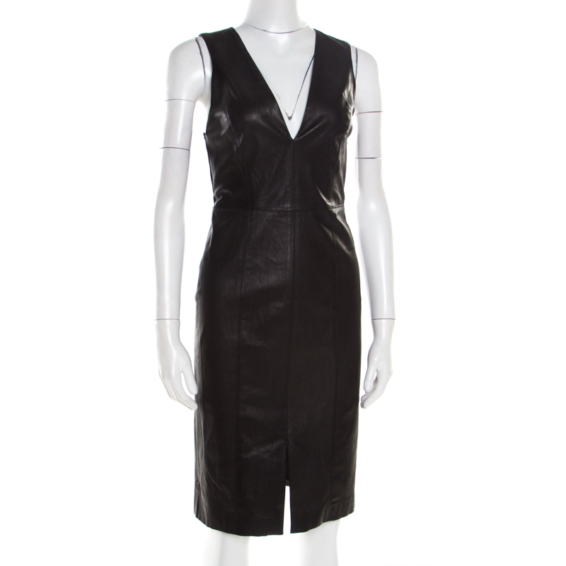 

Alice + Olivia Black Leather Cutout Back Detail Sleeveless Corwin Dress