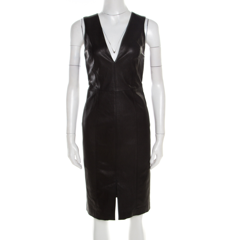 Alice + Olivia Black Leather Cutout Back Detail Sleeveless Corwin Dress ...