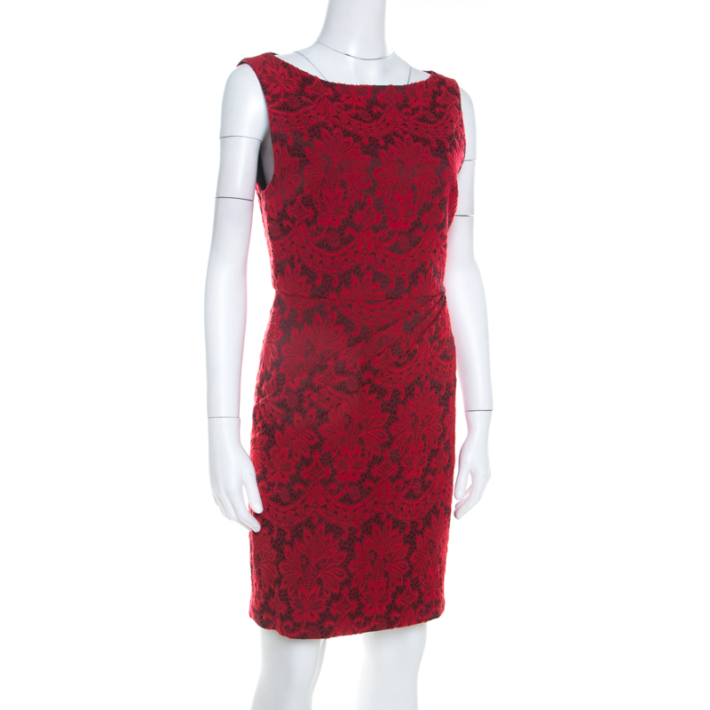 

Alice + Olivia Red Floral Embroidered Sleeveless Sheath Dress