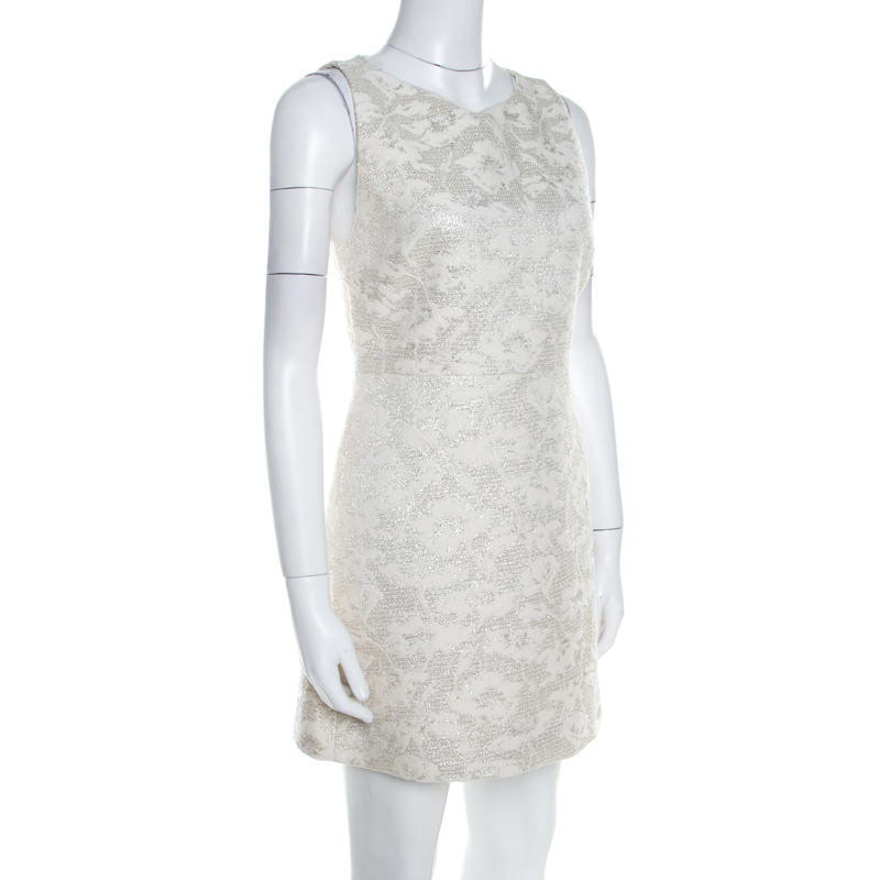 

Alice + Olivia Off White Jacquard Back Mesh Panel Detail Dress, Cream
