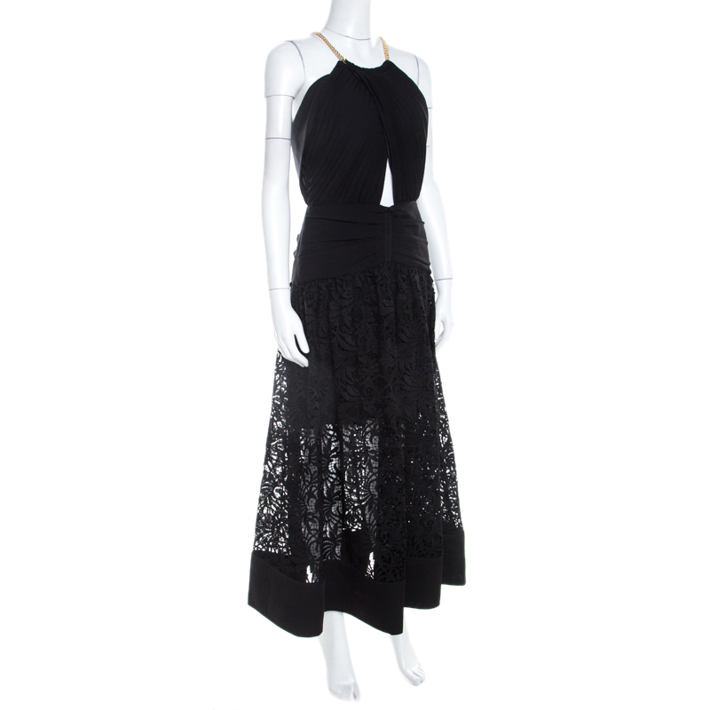 

Self Portrait Wrap-Over Crepe and Lace Detail Maxi Dress, Black