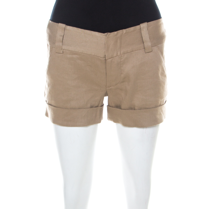 Beige Linen Cuff Shorts