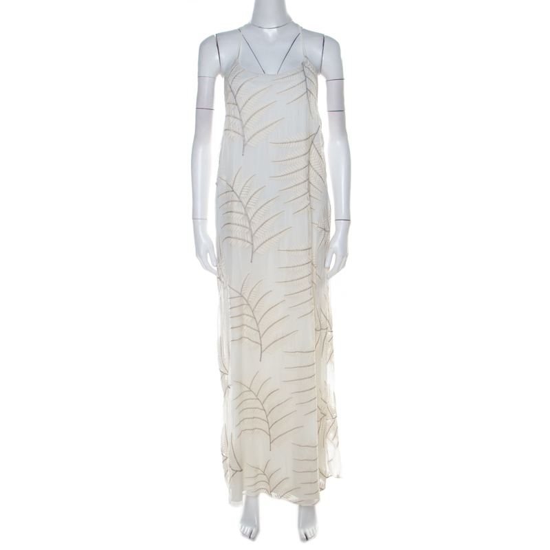 Pre Owned Alice + Olivia Off White Embroidered Silk Kelly Halter Maxi Dress M