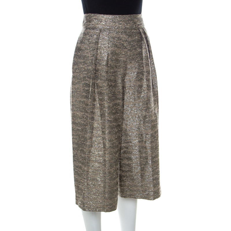 

Alice + Olivia Gold & Beige Cotton-Blend Bouclé-Tweed Culottes