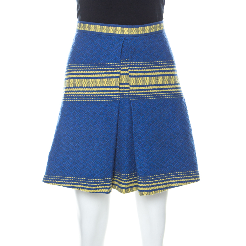 Pre Owned Alice + Olivia Blue Cotton Inverted Pleat Russo Skirt M