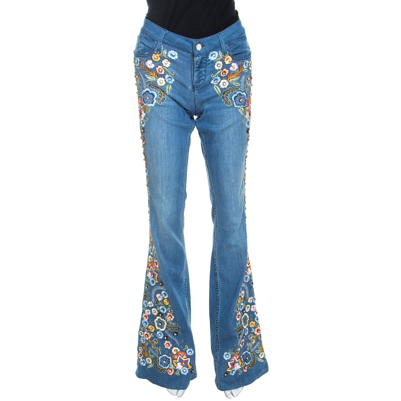Alice + Olivia Blue Denim Embellished Flared Ryley Jeans M