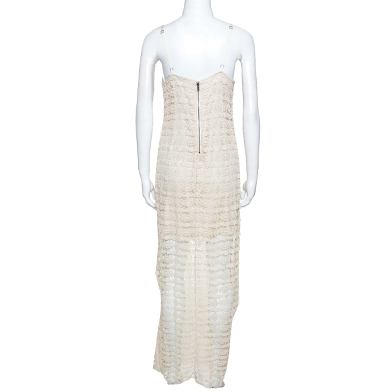 Pre-owned Alice And Olivia Cream Crochet Anora Maxi Dress M