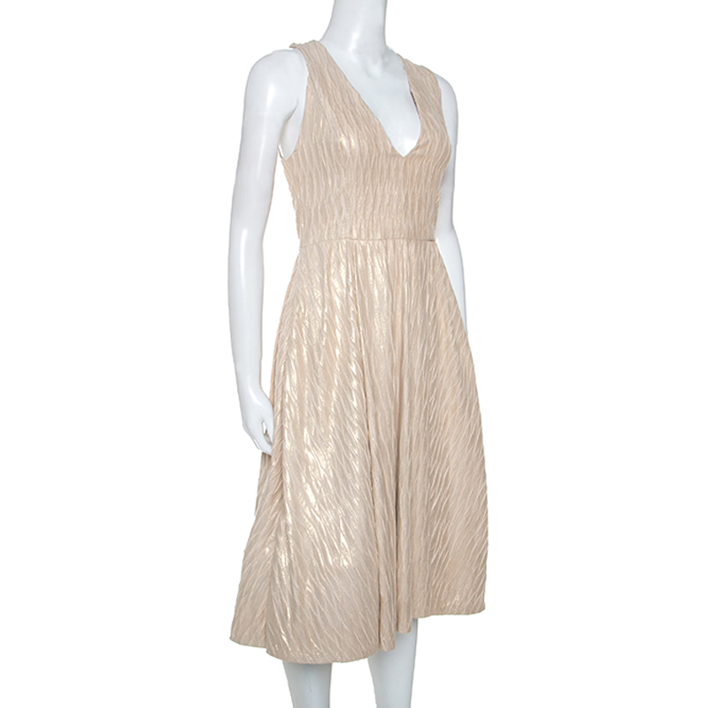 

Alice + Olivia Cream & Gold Textured Knit Mindee Dress