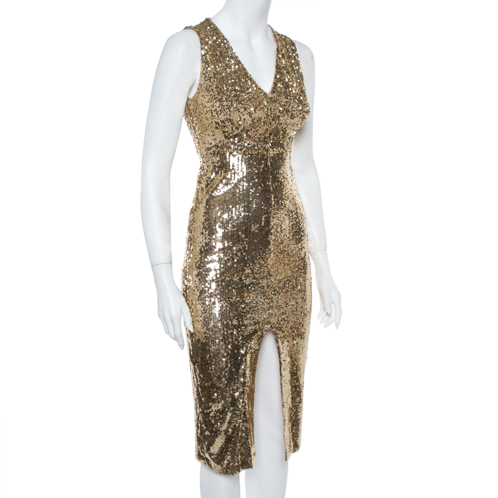 

Alice + Olivia Gold Sequined Leora Midi Dress