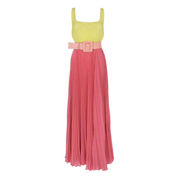 Pre Owned Alice + Olivia Leila Belted Colorblock Crepe Maxi Dress S