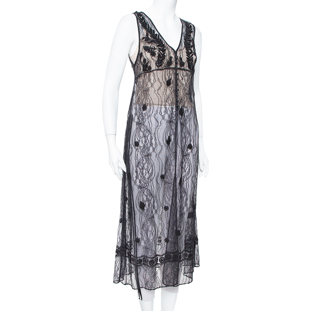 

Alice + Olivia Black Embroidered Lace Sheer Ciel Long Vest