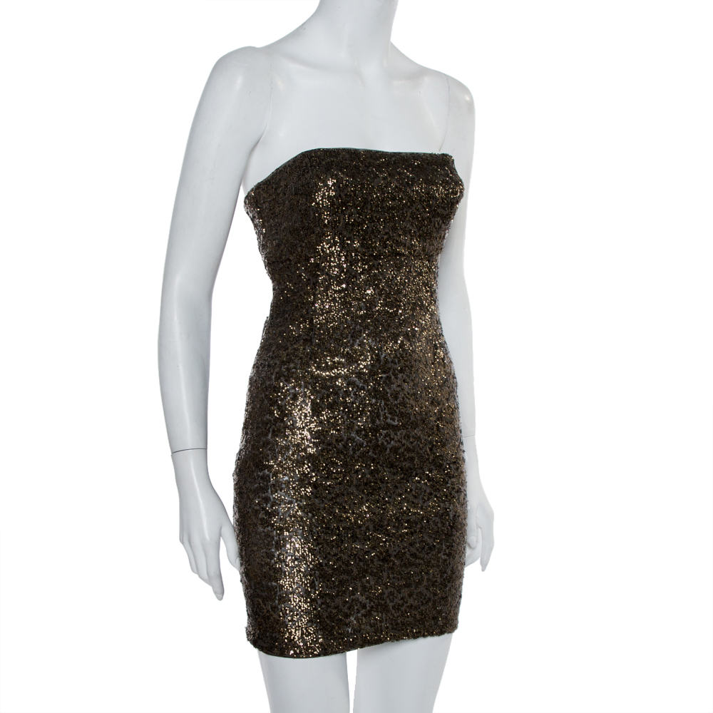 

Alice + Olivia Gold Sequin Embellished Strapless Mini Dress