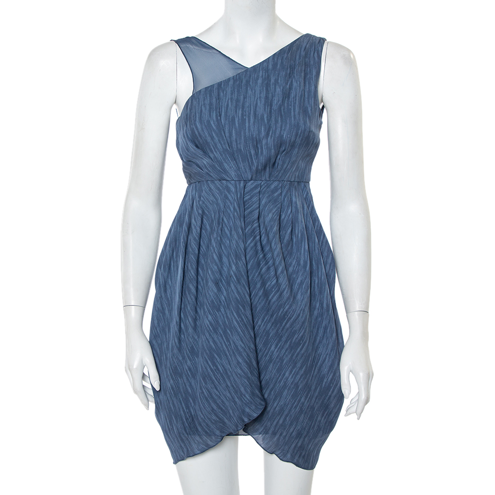 

Alice + Olivia Blue Silk Asymmetric Draped Sleeveless Dress S