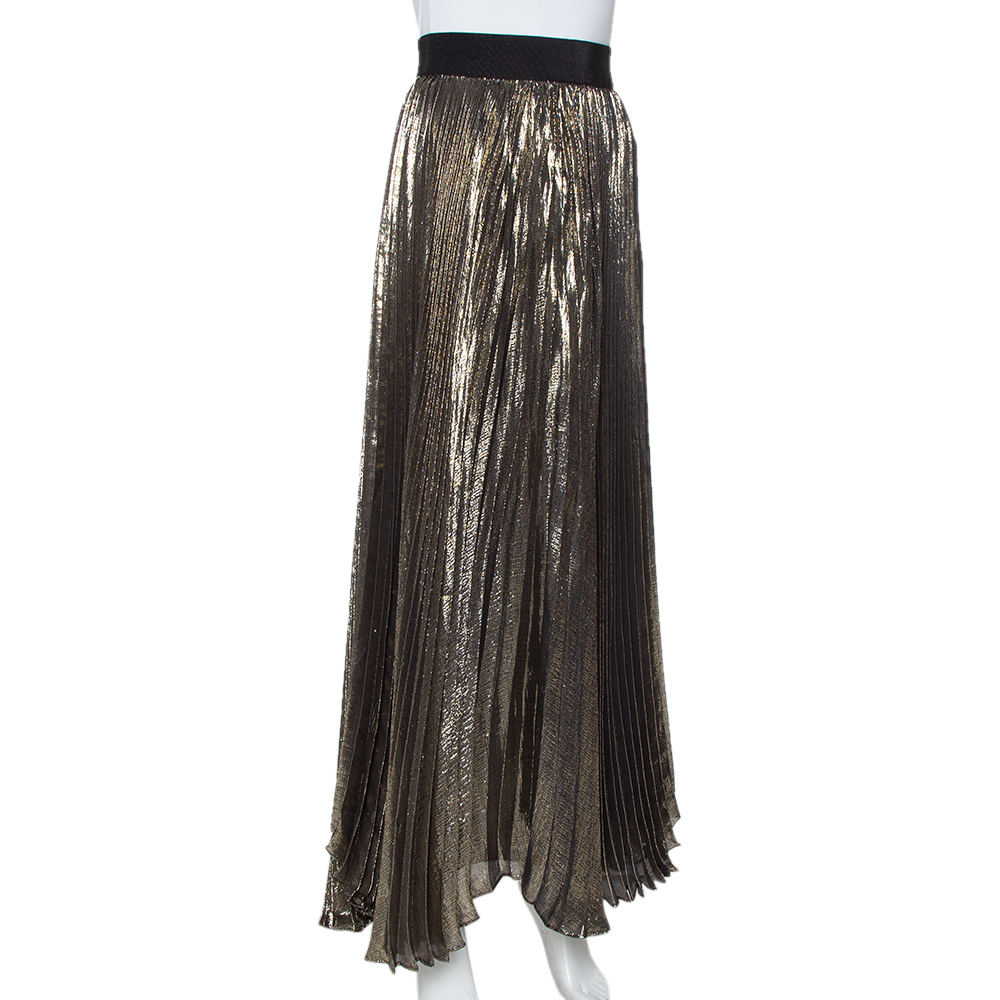 

Alice + Olivia Gold & Black Silk Pleated Katz Maxi Skirt