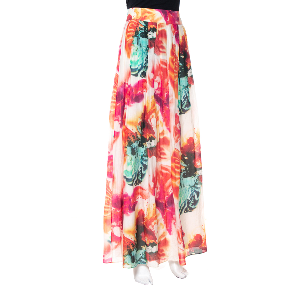 

Alice + Olivia Multicolor Cotton & Silk Pleated Gemna Maxi Skirt