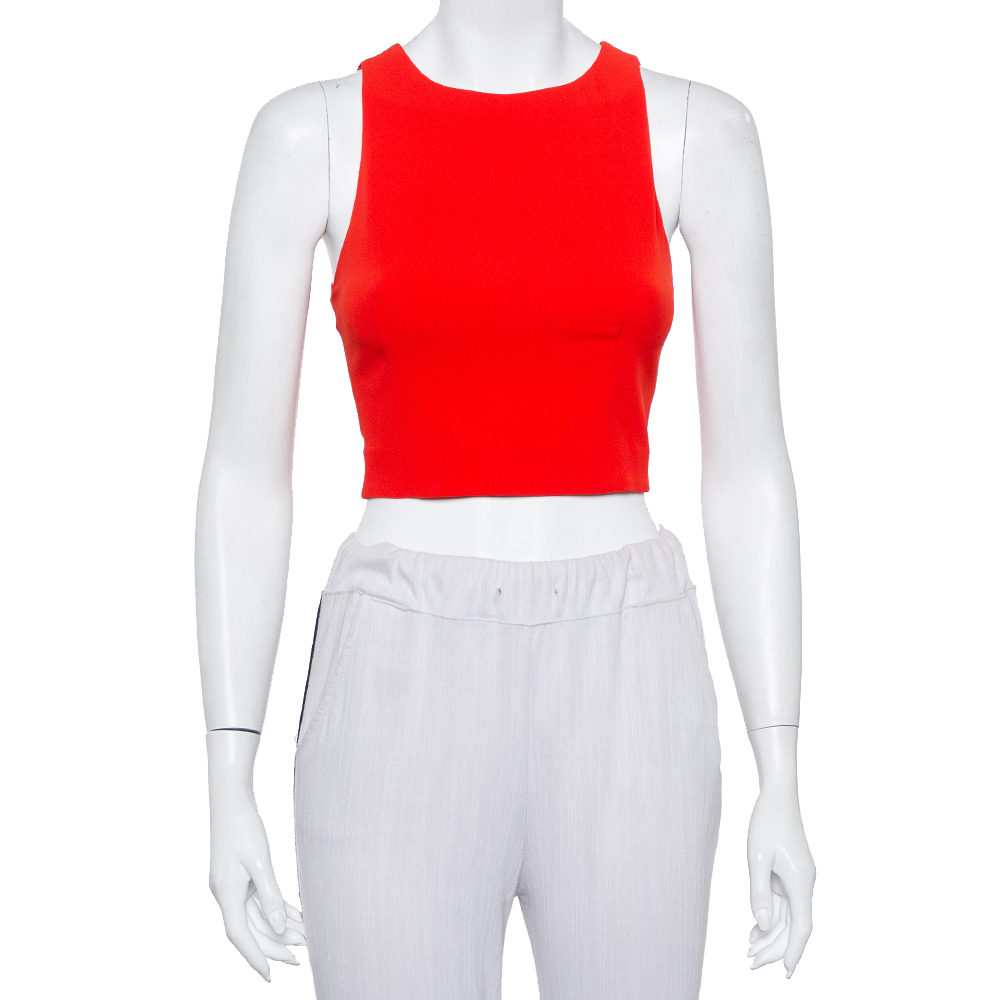 Pre-owned Alice And Olivia Red Crepe Lace Trim Detail Sleeveless Poppy Crop Top Xs