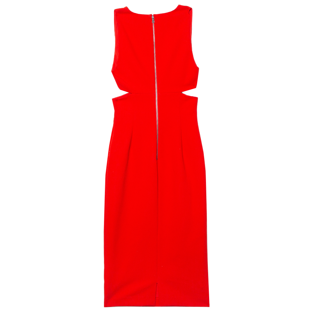 

Alice + Olivia Red Crepe Cutout Detail Plunge Neck Riki Midi Dress