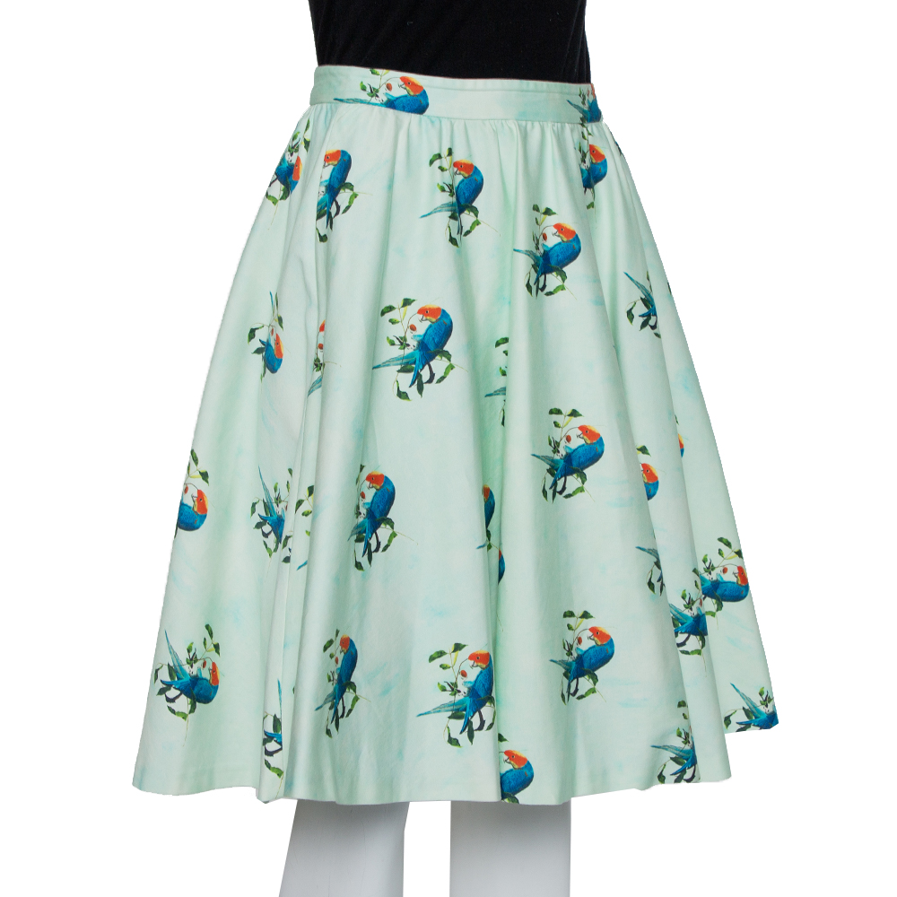 

Alice + Olivia Mint Green Earla Printed Cotton Flared Skater Skirt