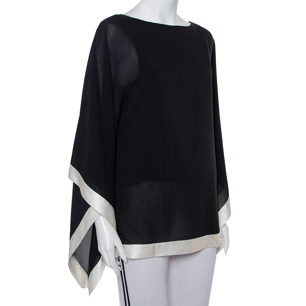 

Alice + Olivia Black Silk Contrast Trim Kaftan Top