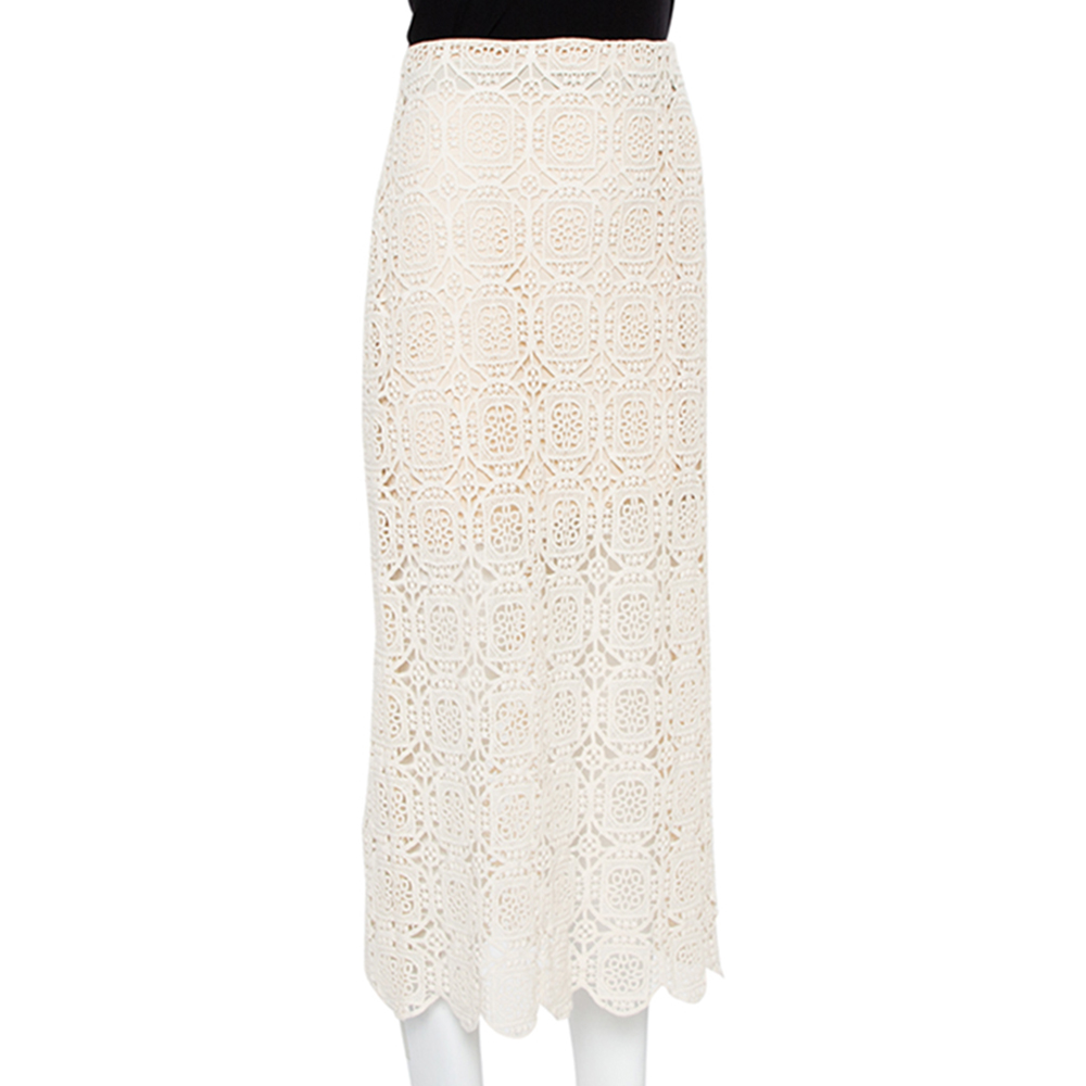 

Alice + Olivia Cream Lace Khiara Midi Skirt