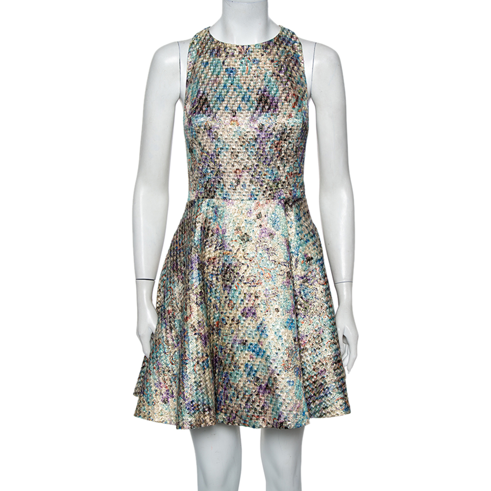 

Alice + Olivia Multicolor Lurex Jacquard Cutout Detail Mini Dress S