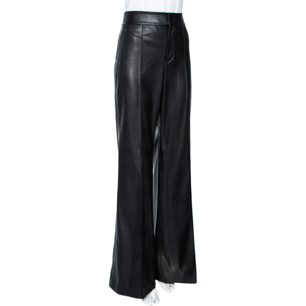 

Alice + Olivia Black Faux Leather Flared Leg Trousers