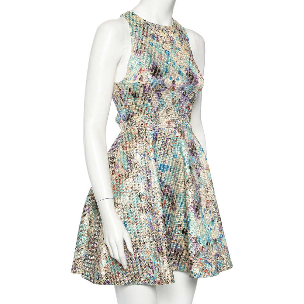 

Alice + Olivia Metallic Jacquard Cutout Detail Mini Dress