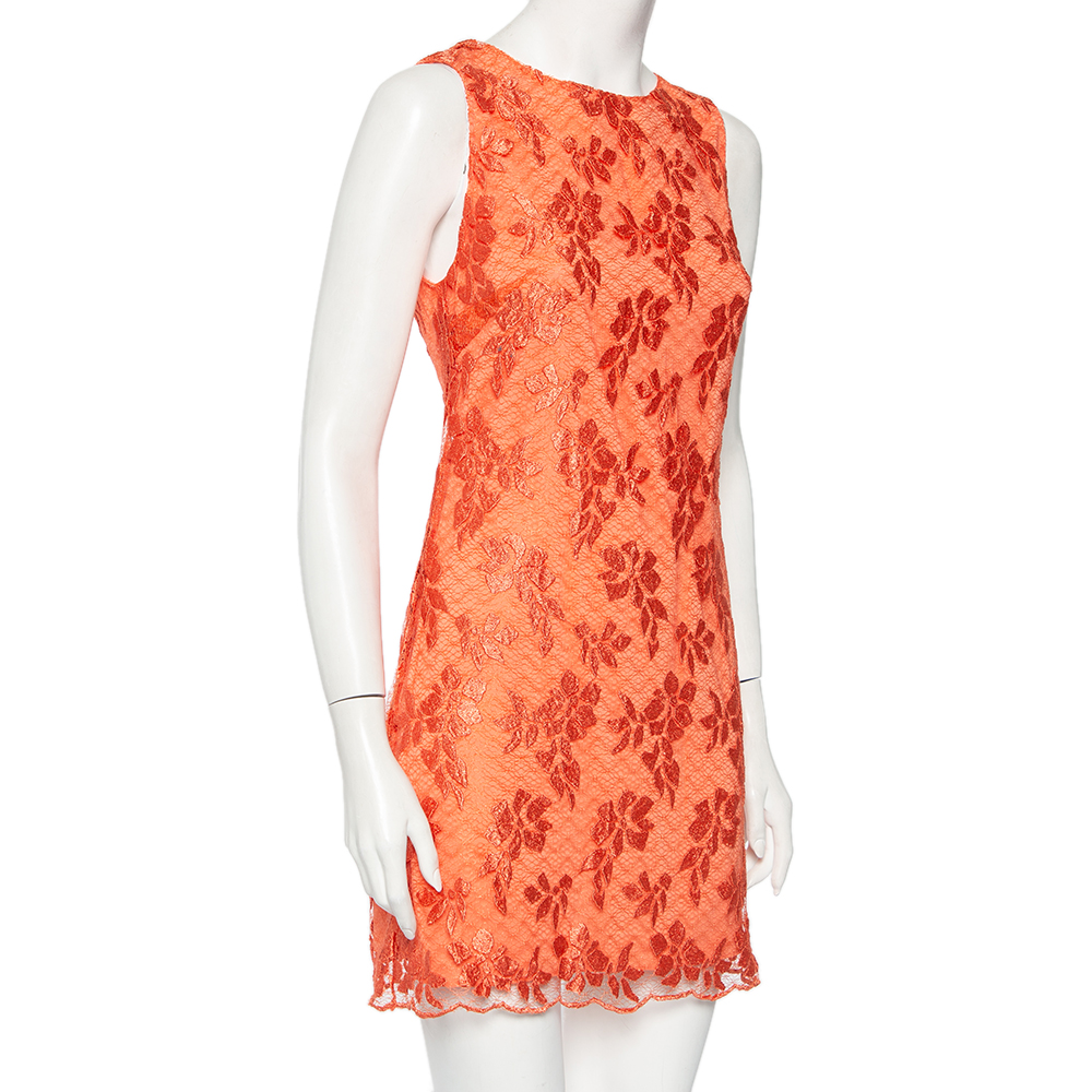 

Alice + Olivia Orange Flora Lace Sleeveless Mini Dress