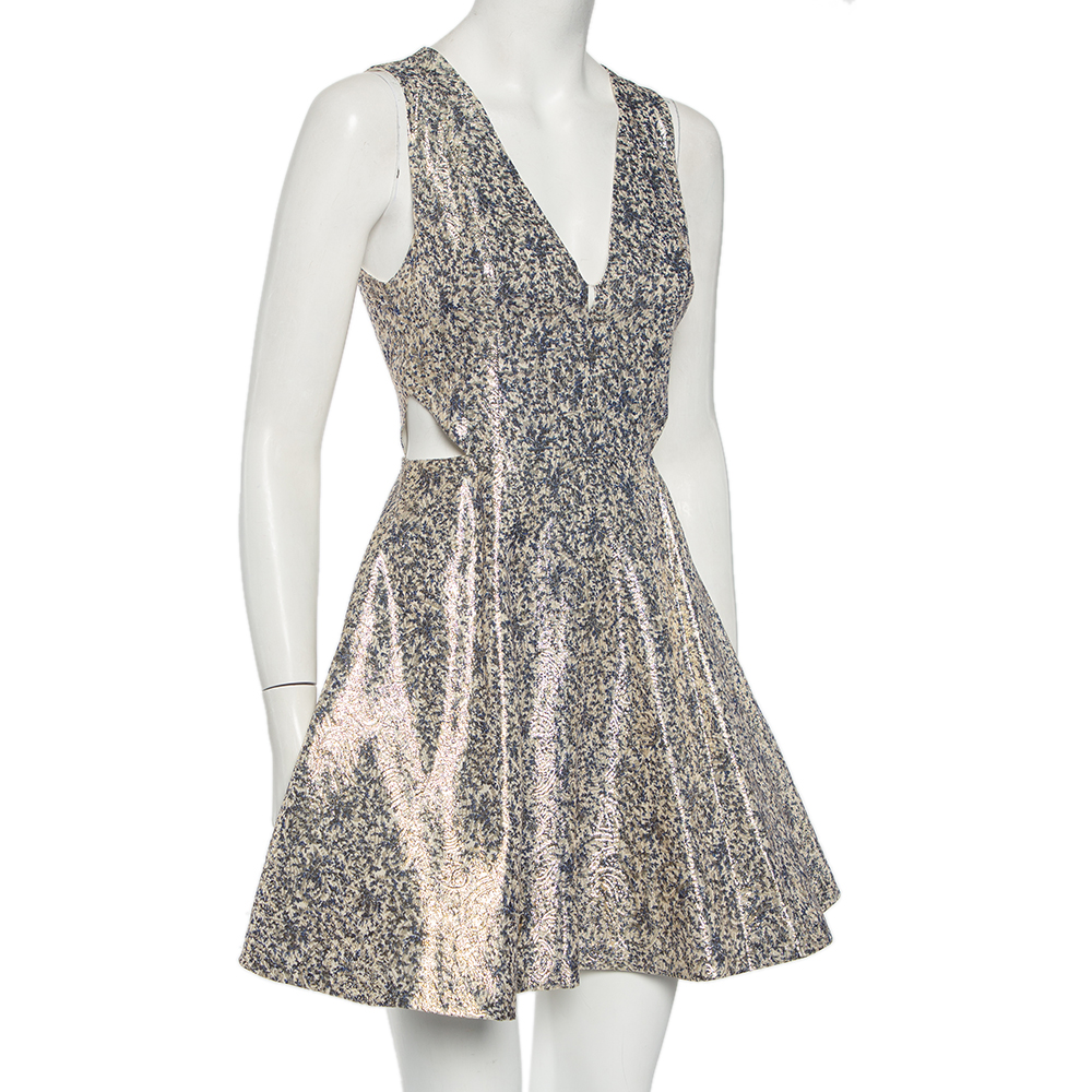 

Alice + Olivia Metallic Lurex Silk Cutout Detail Varita Mini Dress