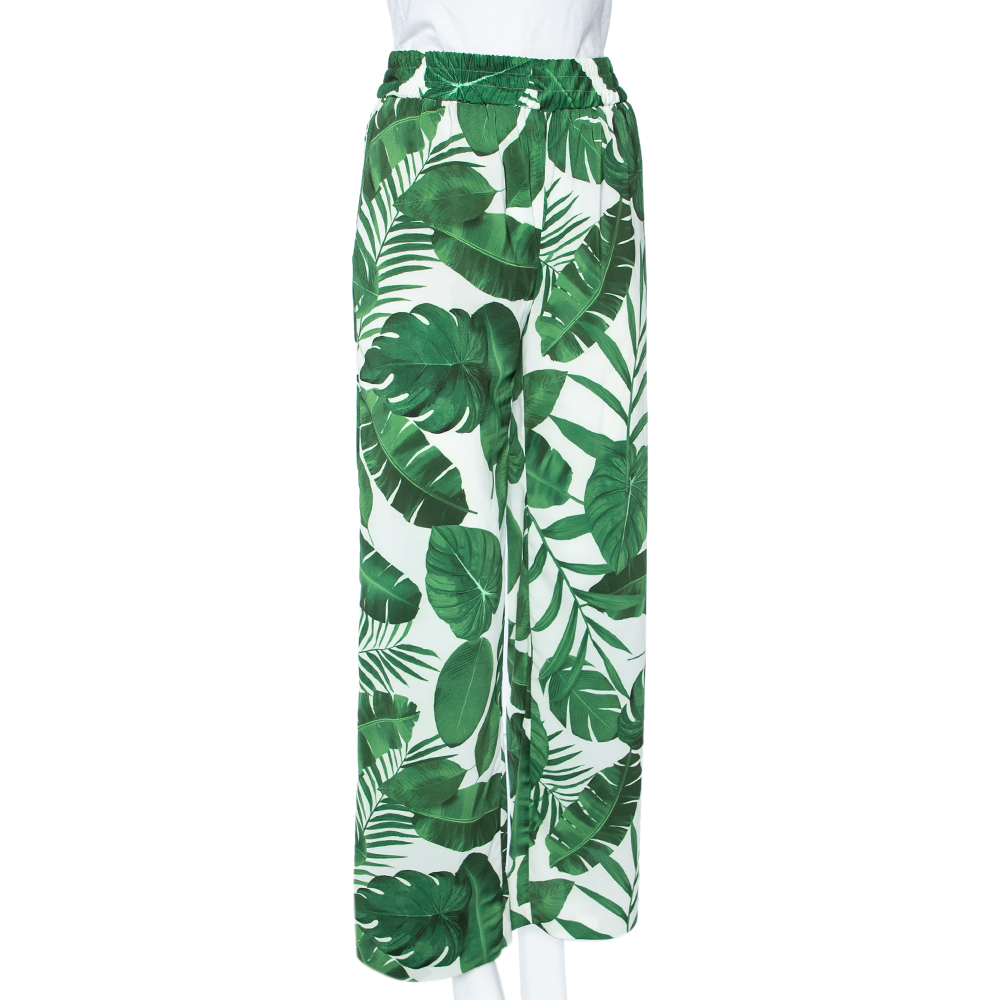 

Alice + Olivia White Tropical Leaves Printed Georgette Benny Pants