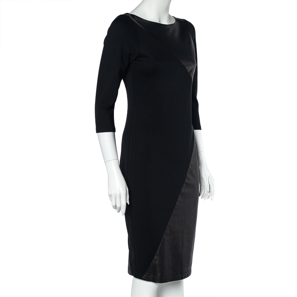 

Alice + Olivia Black Jersey Leather Paneled Sheath Dress