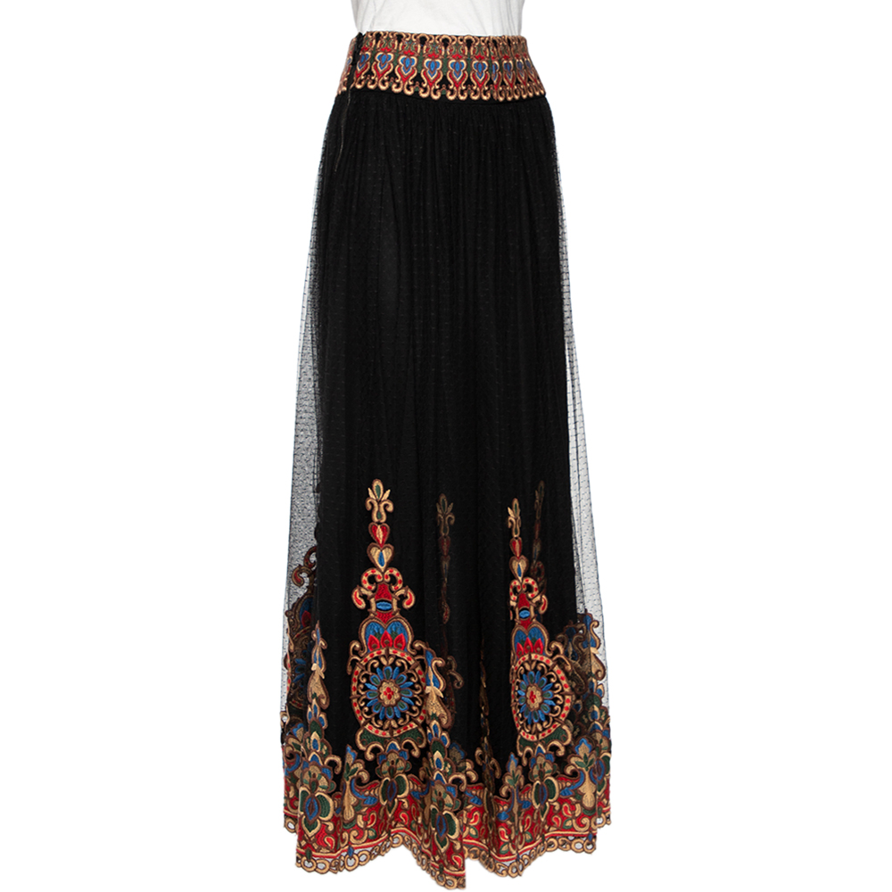 

Alice + Olivia Black Embroidered Tulle Savanna Maxi Skirt