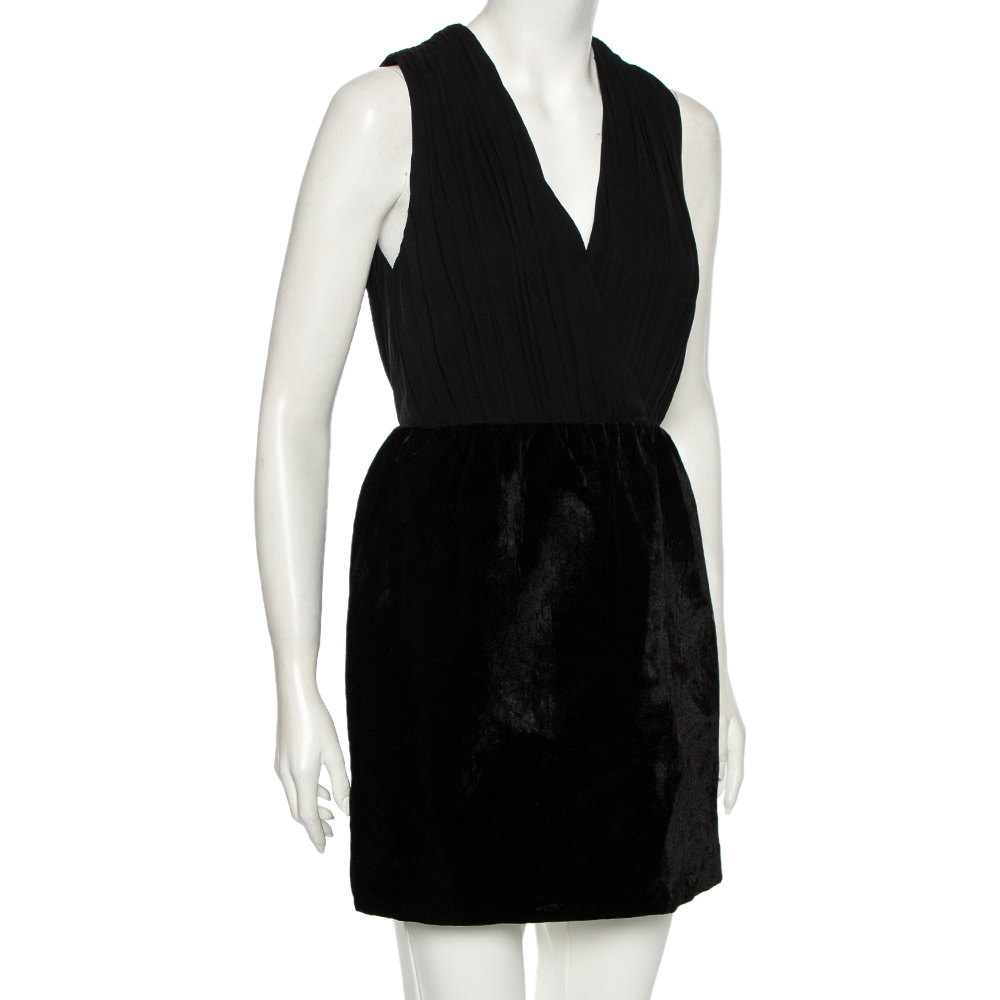 

Alice + Olivia Black Silk & Synthetic Riva Gathered Pouf Skirt Dress