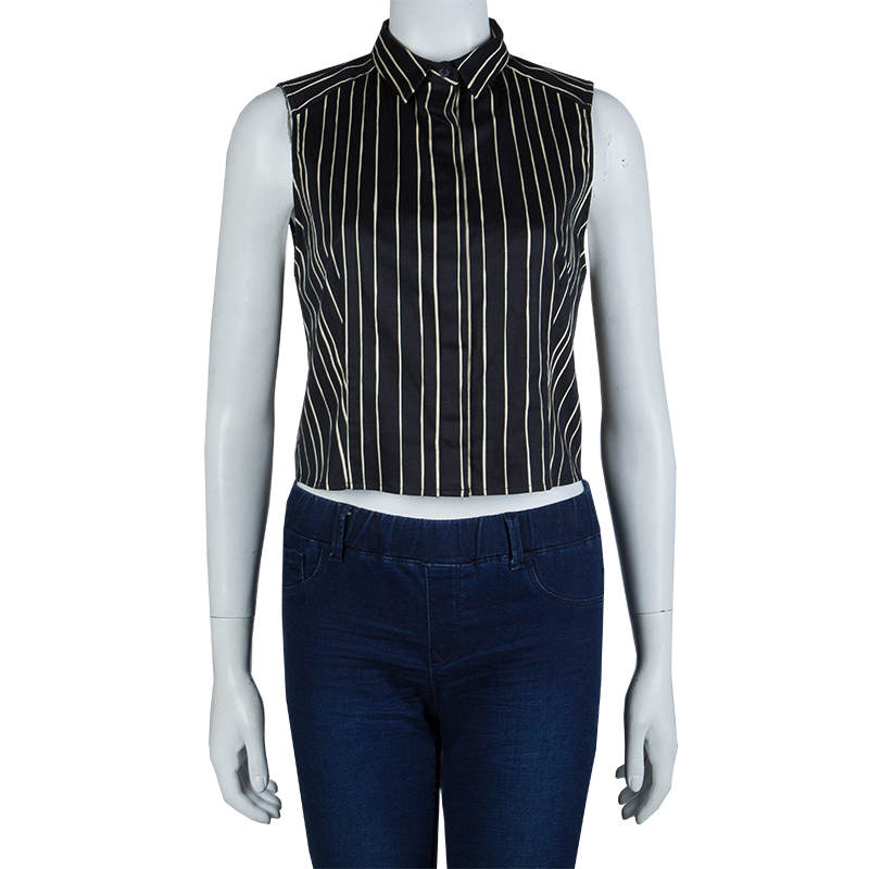 

Alice + Olivia Black Striped Sleeveless Cotton Blouse